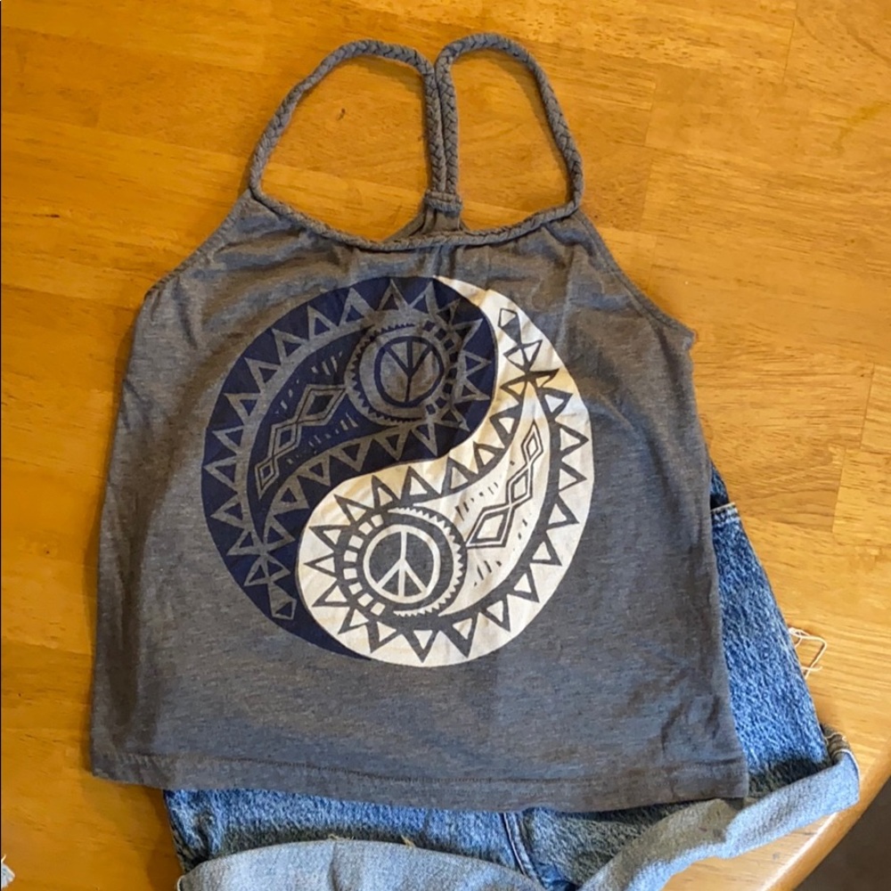 Yin & Yang with peace symbol racer back